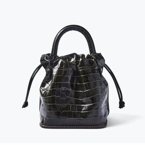 New - Freda Salvador Ruby Seaweed Embossed Croc Bucket Bag